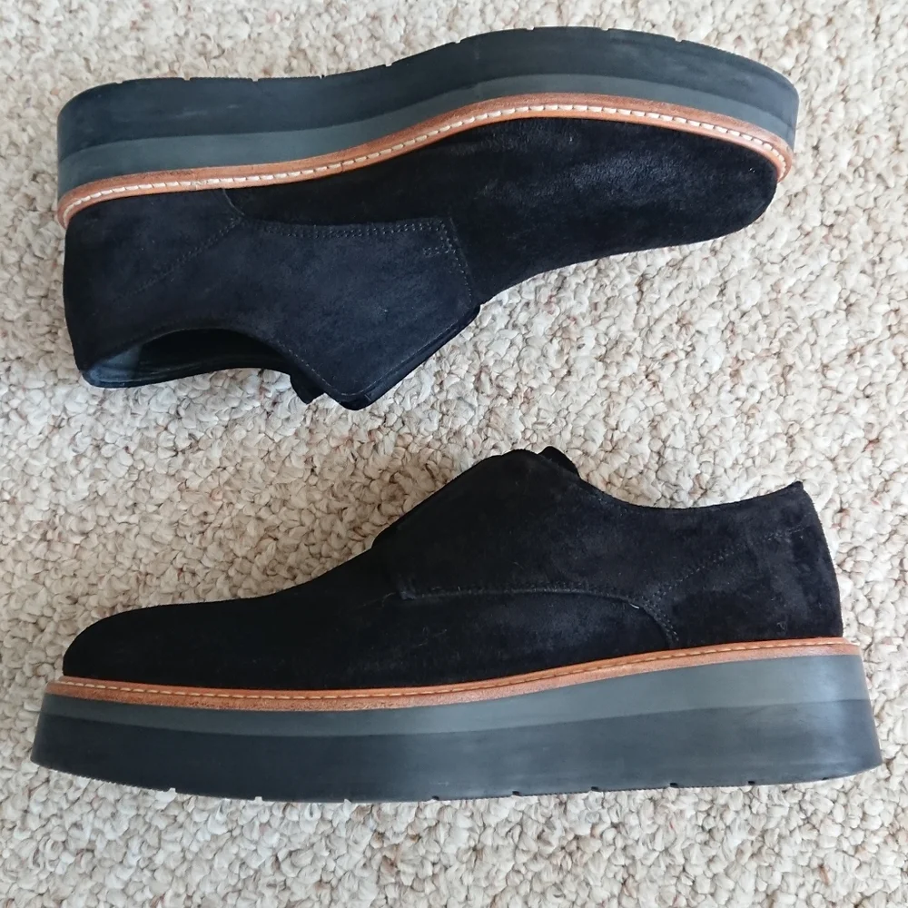 Vince Davy Suede Leather Black Creeper Slip On Platform Oxford Loafers Size 6